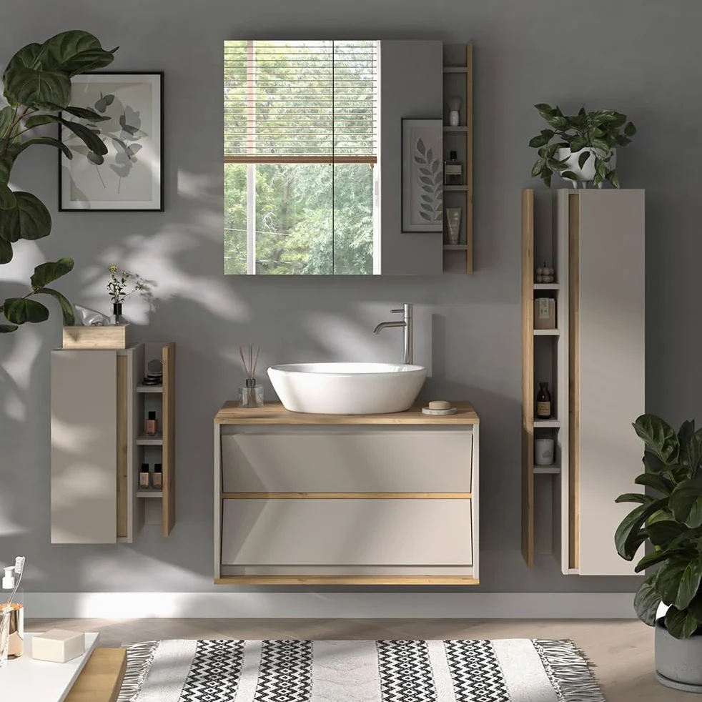 Vicco mobile bagno Edelin, Cachemire, 35 x 120 cm con 4 scomparti aperti, a parete per un'installazione flessibile in bagno