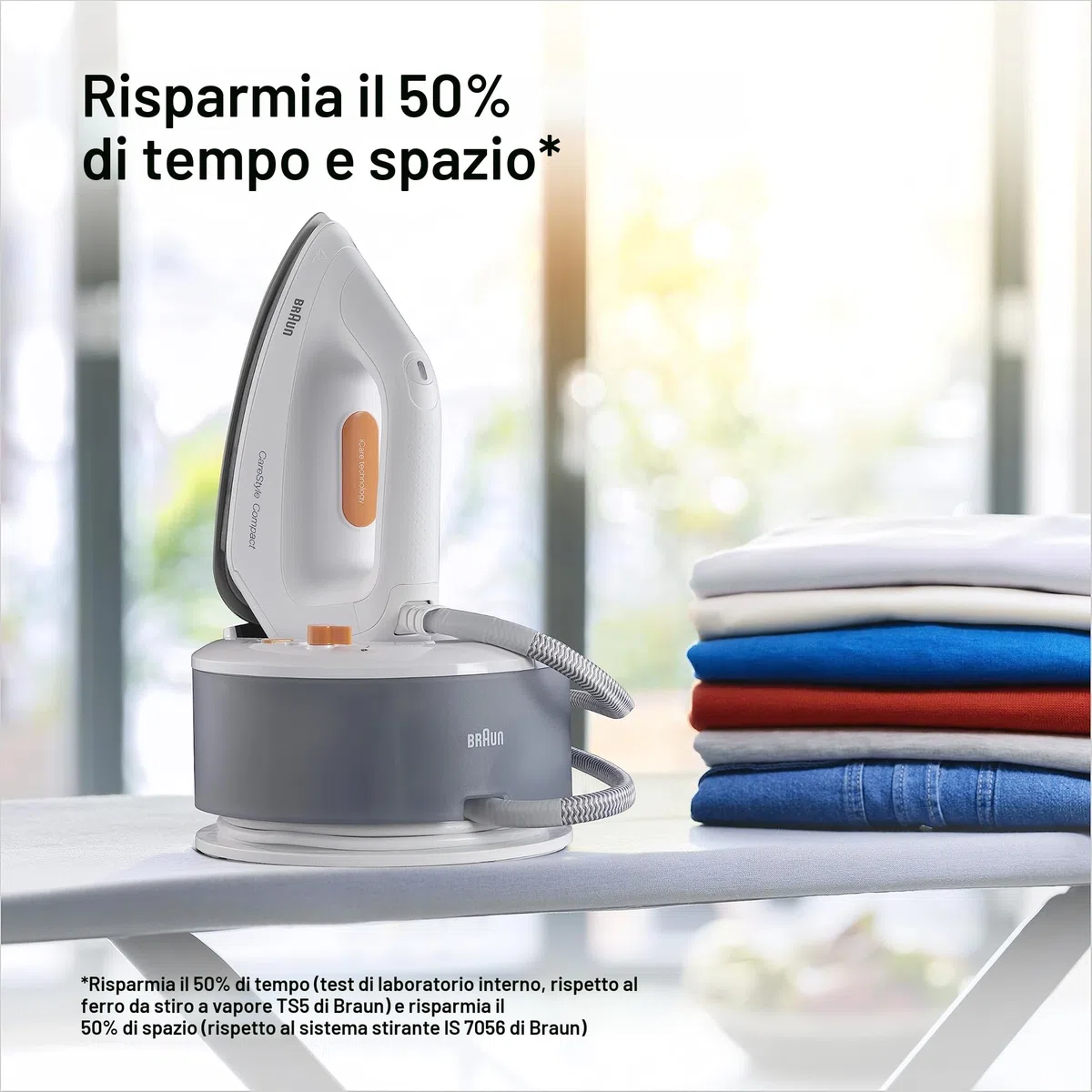 Braun CareStyle Compact IS 2132 WH - Ferro da stiro a vapore con piastra FreeGlide 3D, vapore verticale, 2400 Watt, pressione pompa 5,5 bar, colpo di vapore 400 g/min, serbatoio acqua grande da 1,5 l