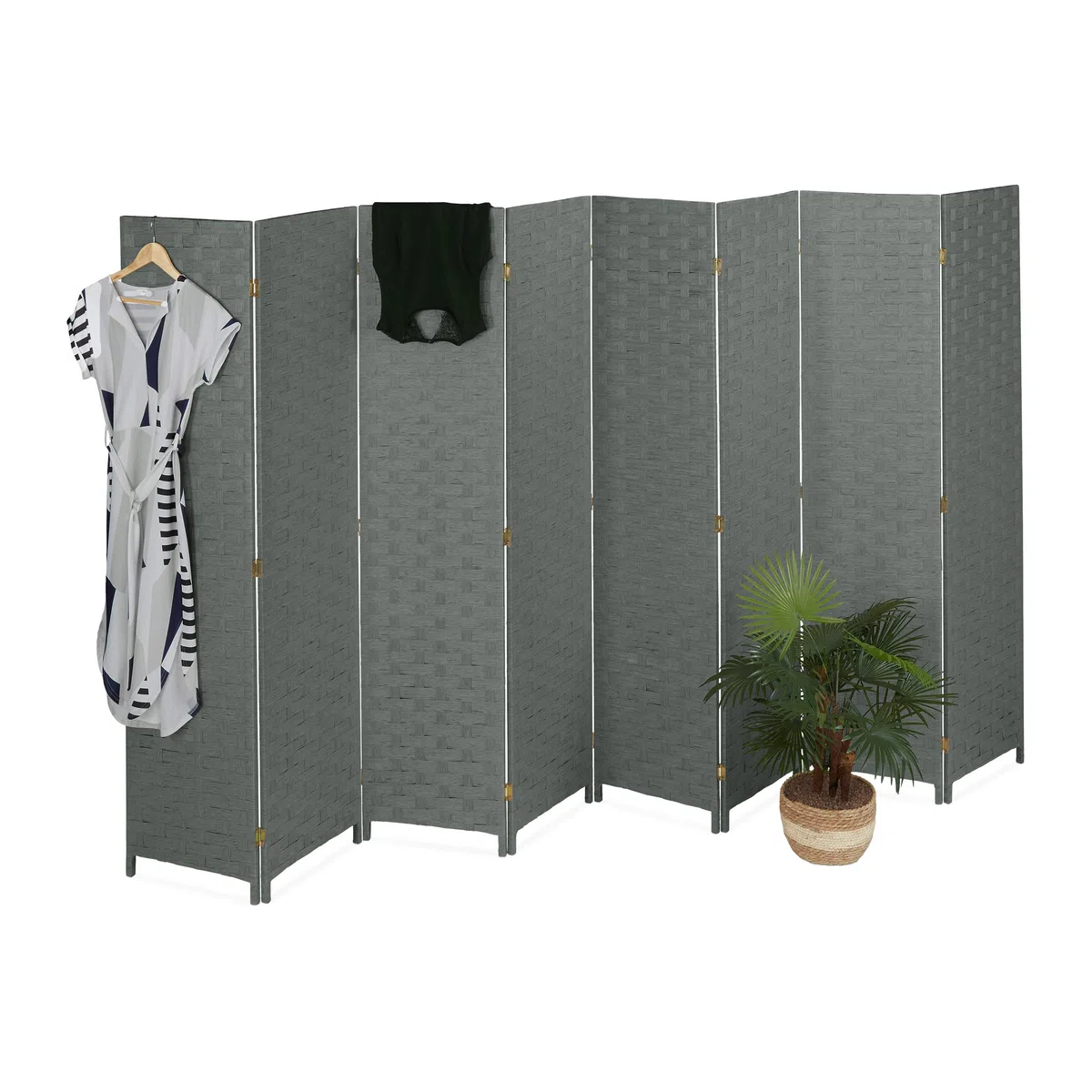 Relaxdays Paravento ad 8 Pannelli, Divisore Pieghevole, HxL170x320 cm, Legno, Carta, XXL, Separé per Interni, Grigio