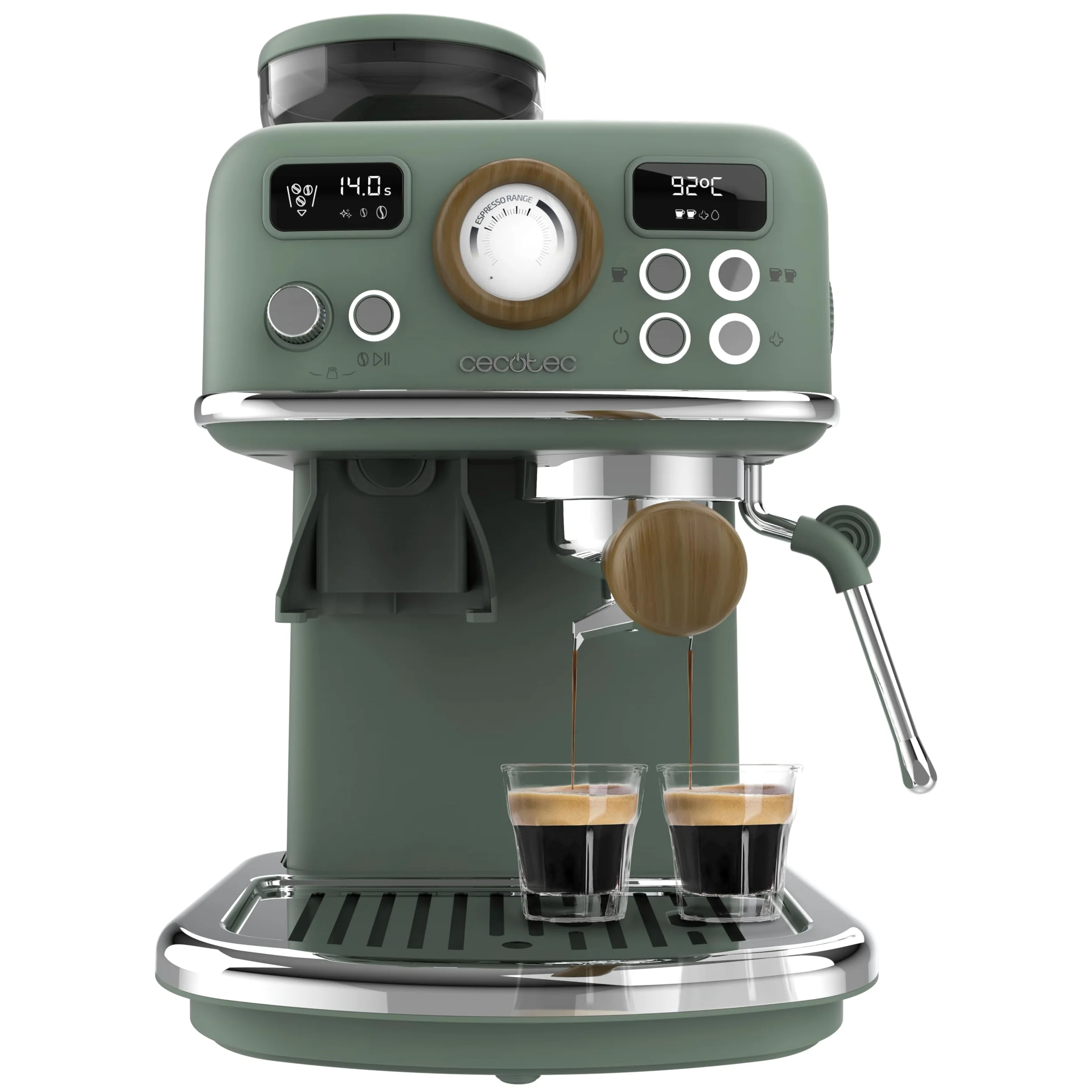 Cecotec Macchina per Caffè Espresso Power Espresso 20 Tradizionale Grind. 1500W, Macinacaffè 20 Livelli, 20 Bar, PID, Thermoblock, Steamer, Cold Brew, Caffè Macinato Fresco con Sempre Crema Perfetta
