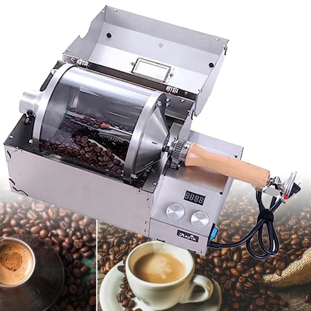 Tostatrice per caffè da 1200 W, tostatrice per chicchi di caffè, tostatrice per chicchi di caffè a tamburo da 500 g, torrefazione professionale per chicchi di caffè per ristorante