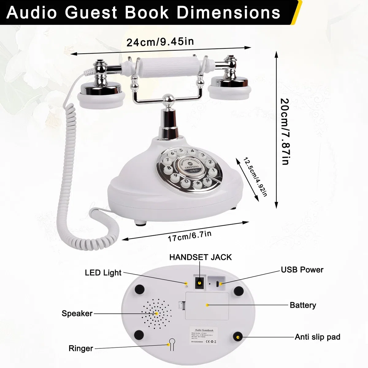Libro degli ospiti audio per matrimonio, libro degli ospiti retrò, libro degli ospiti audio, un modo personale e conveniente per conservare le tue occasioni speciali, per feste (Telefono Bianco)