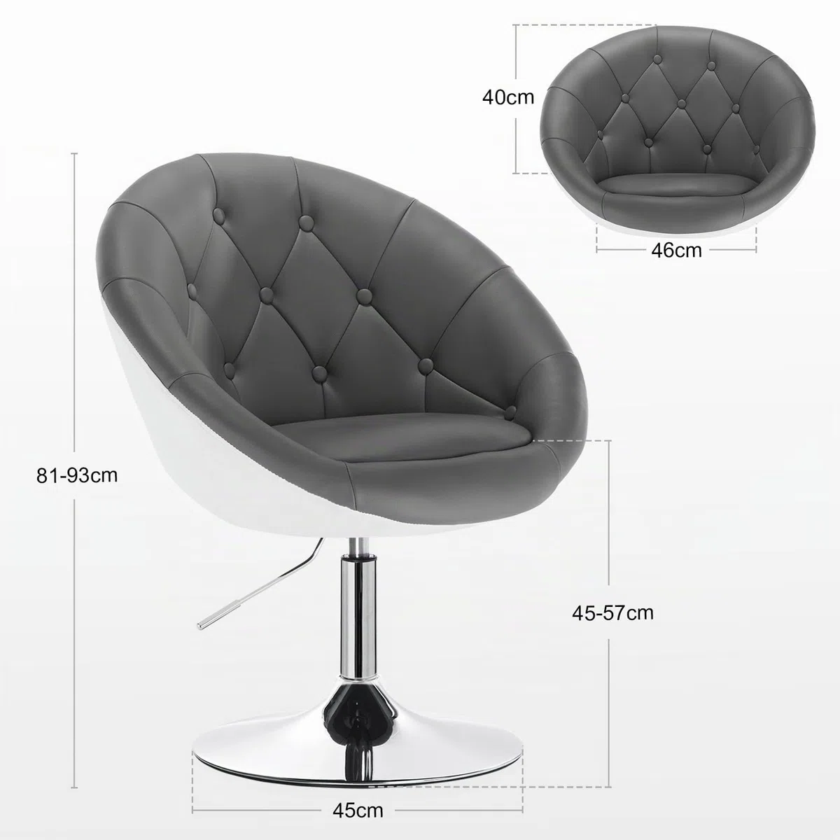 WOLTU Poltroncina da Bar Sgabello Girevole Sedia con Schienale Braccioli in PU Altezza Regolabile Grigio+Bianco