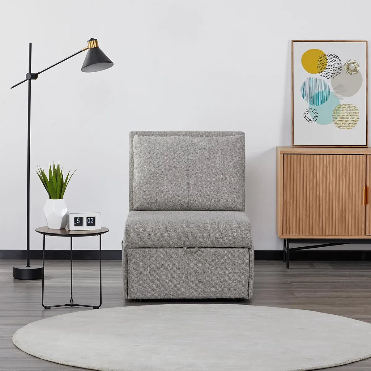 EVERGREENWEB - Poltrona Pouf Letto Singolo con Materasso e Cuscino INCLUSO, Prontoletto Salvaspazio Pieghevole, Pouf Poggiapiedi, Ottomano, Comodo Schienale Regolabile e Tasca Laterare | SOFY (Grigio)
