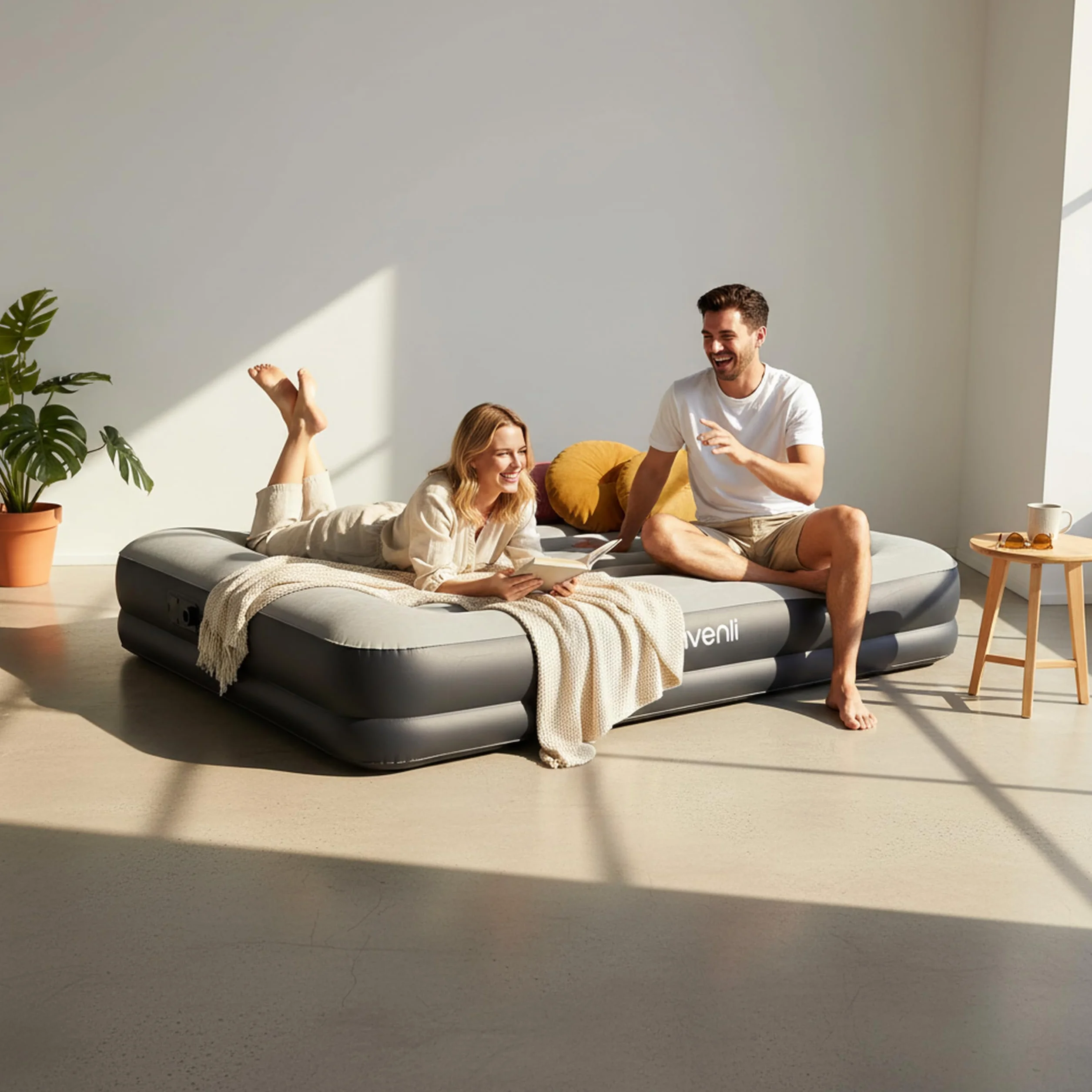 AVENLI Materasso gonfiabile autogonfiabile Queen-Size 203x152x36 cm, 2 persone, I-Beam, autogonfiabile, fino a 300 kg, grigio, campeggio letto ospiti outdoor