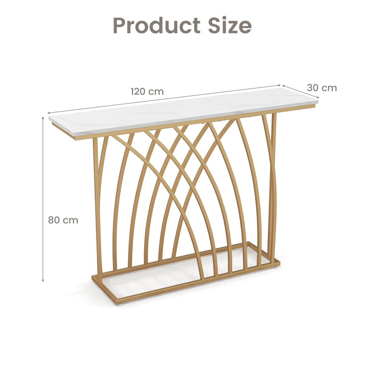LIFEZEAL Tavolo Console Moderno, Effetto Marmo, Tavolo d’Ingresso, Telaio in Metallo, Piedini Regolabili, Salvaspazio, Corridoio, Soggiorno, Entrata, Max 20kg, 120x30x80cm, Oro