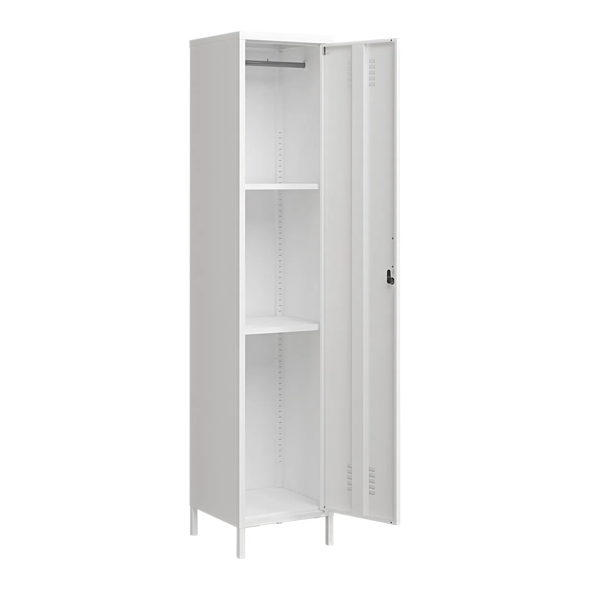 [en.casa] Armadio da Ufficio con Anta e Serratura Ripiani ad Altezza Regolabile Mobile in Acciaio da Spogliatoio con 3 Scomparti e Barra Porta Abiti 180 x 38 x 38 cm - Bianco