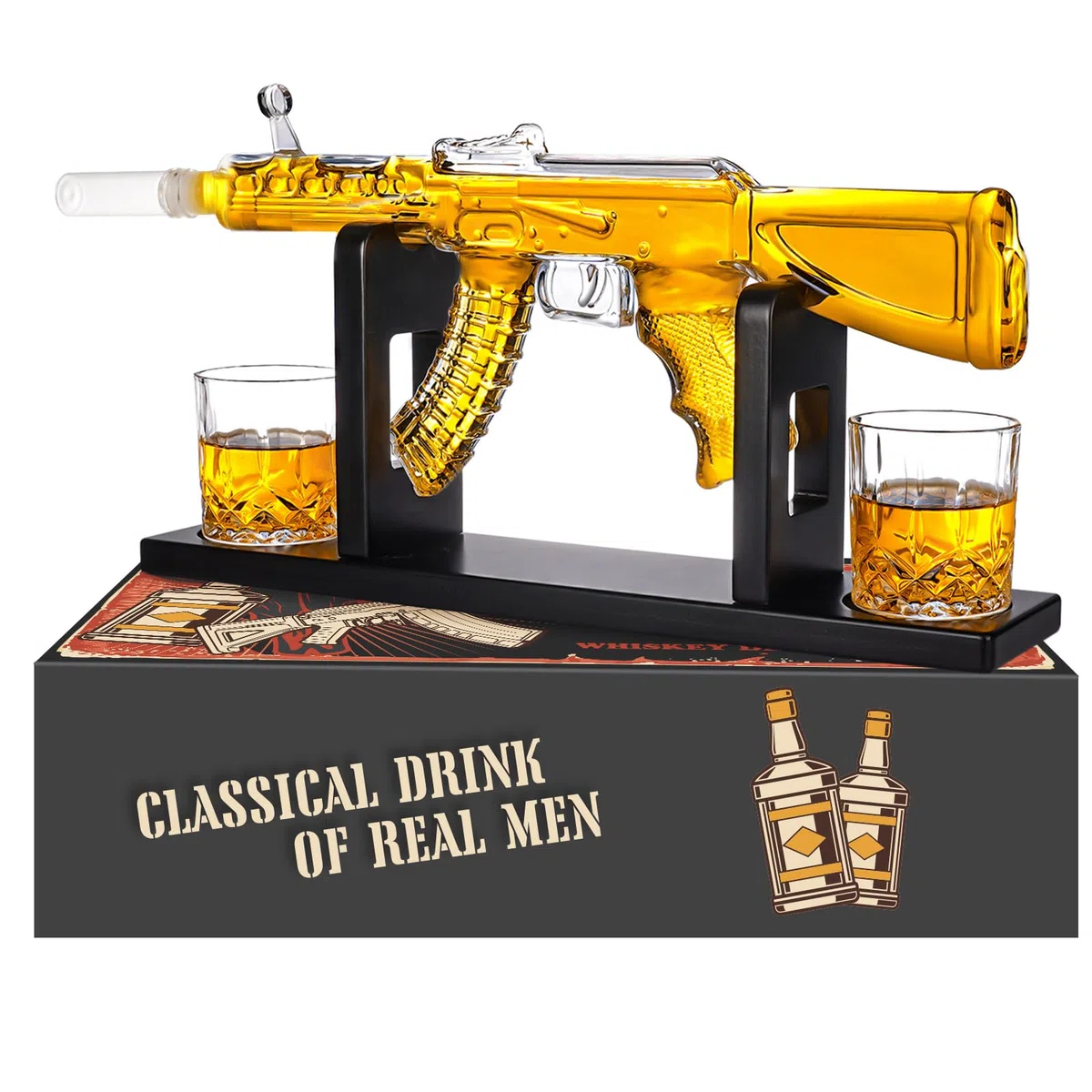 Oaksea AK47 Set decanter whisky 2 bicchieri papà, nonno, anniversario uomo, dispenser liquori bar feste