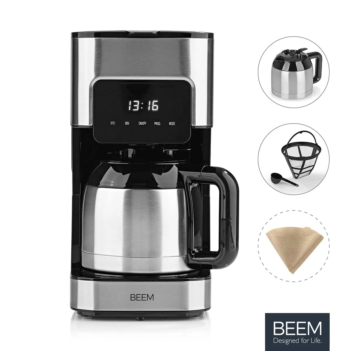 BEEM FRESH-AROMA-TOUCH caffettiera a filtro - Thermo | Caraffa thermos da 1 l per un lungo consumo di caffè per 4-8 tazze | Ben organizzata con timer 24 ore | 800 W | Display touch