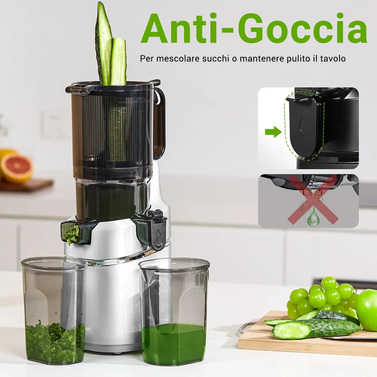 AMZCHEF Estrattore Automatico, Apertura 135MM e Capacità 1,8L Estrattore Frutta e Verdura Intera, 250W Estrattori di Succhi Professionale con Triplo Filtro - Argento