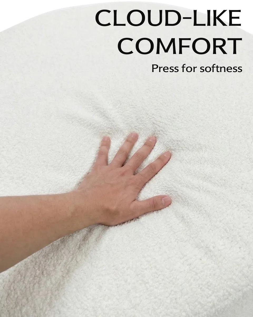 Pouf Poggiapiedi Divano Morbido Grande Pouf Rotondo 70cm in Tessuto Teddy Beige, Puff Poltrona per Camera da Letto, Seduta da Pavimento Moderna Poggia Piedi Imbottito 70x70x40cm