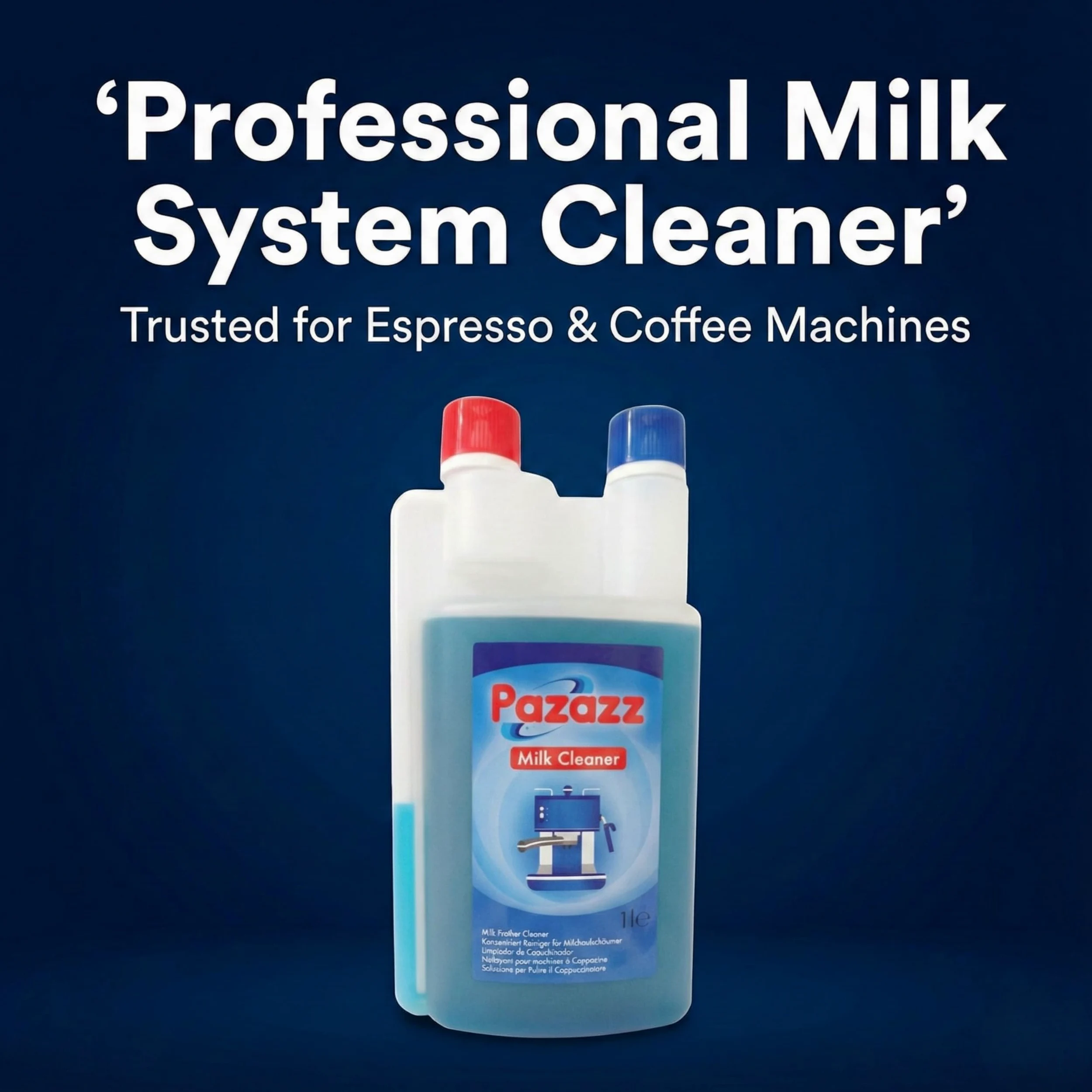 PAZAZZ Detergente per Montalatte – Liquido per Macchine da Caffè ed Espresso – Rimuove i Residui di Latte – Uso Domestico e Professionale – 1000ml – Confezione da 12