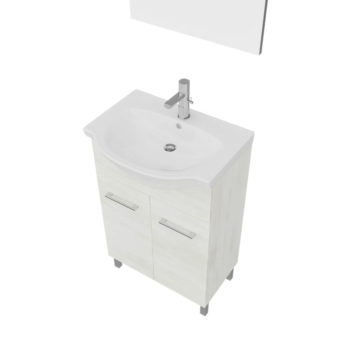 Kiamami Valentina - Mobile bagno a terra 55cm rovere bianco, lavabo e specchio 52x69 Rimini