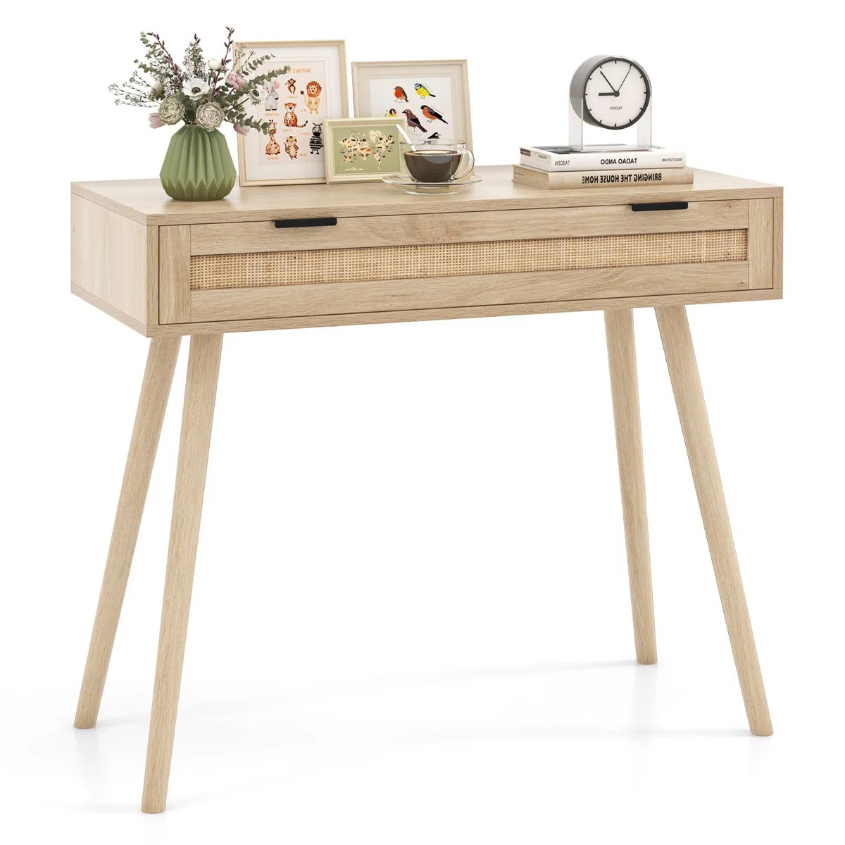 LIFEZEAL Tavolo Consolle con 1 Cassetto, Console in Legno, Mobile Ingresso, con Gambe in Legno Massello, Moderno, Salvaspazio, per Soggiorno, Corridoio, Max 80 kg, 88x40x77 cm, Naturale