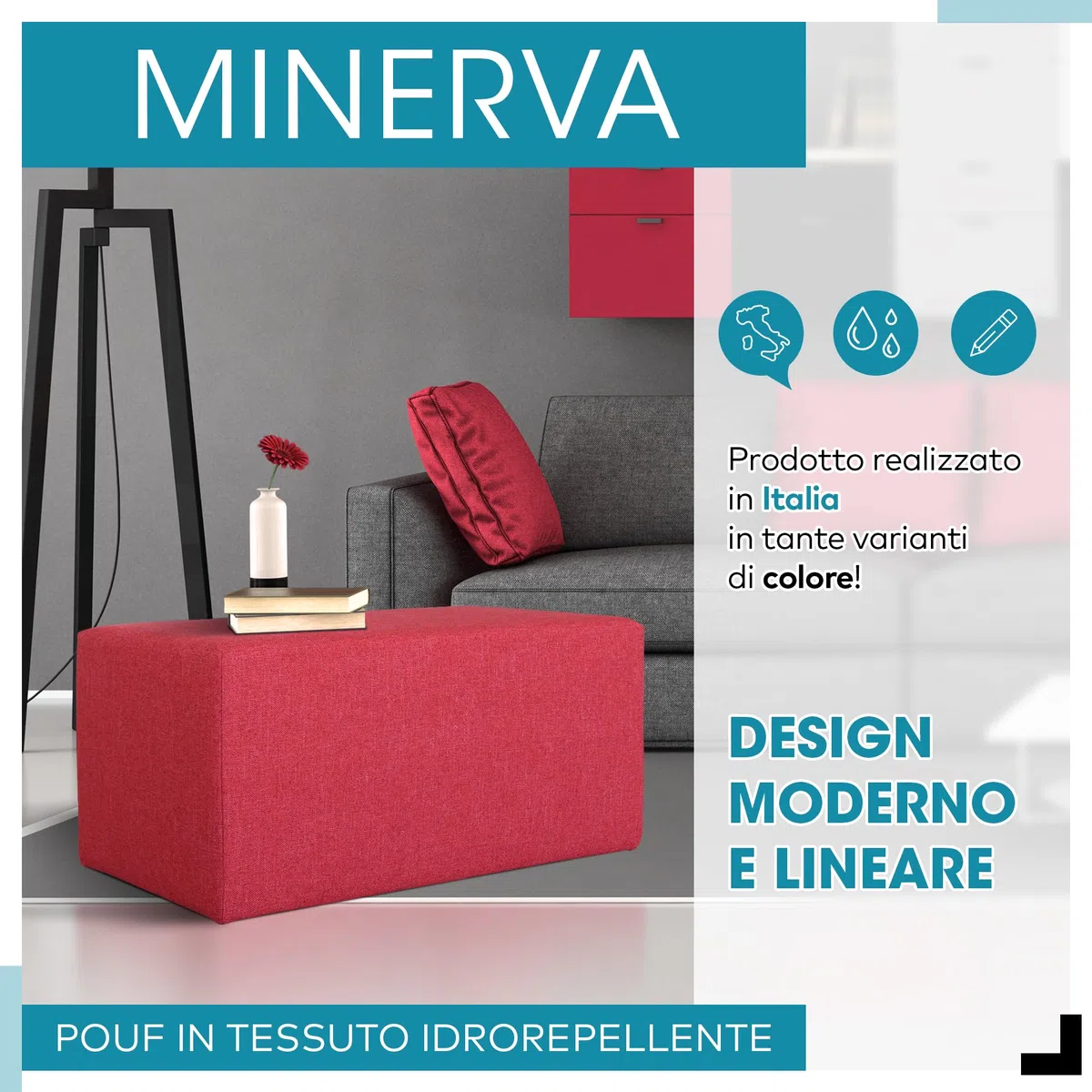 Deshome Pouf poggiapiedi 83x43x44 cm stoffa Idrorepellente: Pouf design moderno per divano soggiorno camera da letto, Puff poggiapiedi, Pouffe salotto Minerva (Bianco crema)