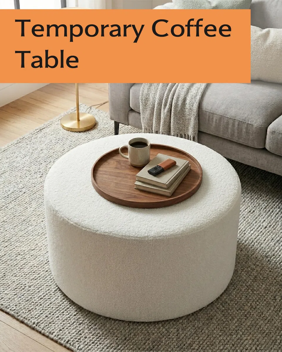 Pouf Poggiapiedi Divano Morbido Grande Pouf Rotondo 70cm in Tessuto Teddy Beige, Puff Poltrona per Camera da Letto, Seduta da Pavimento Moderna Poggia Piedi Imbottito 70x70x40cm