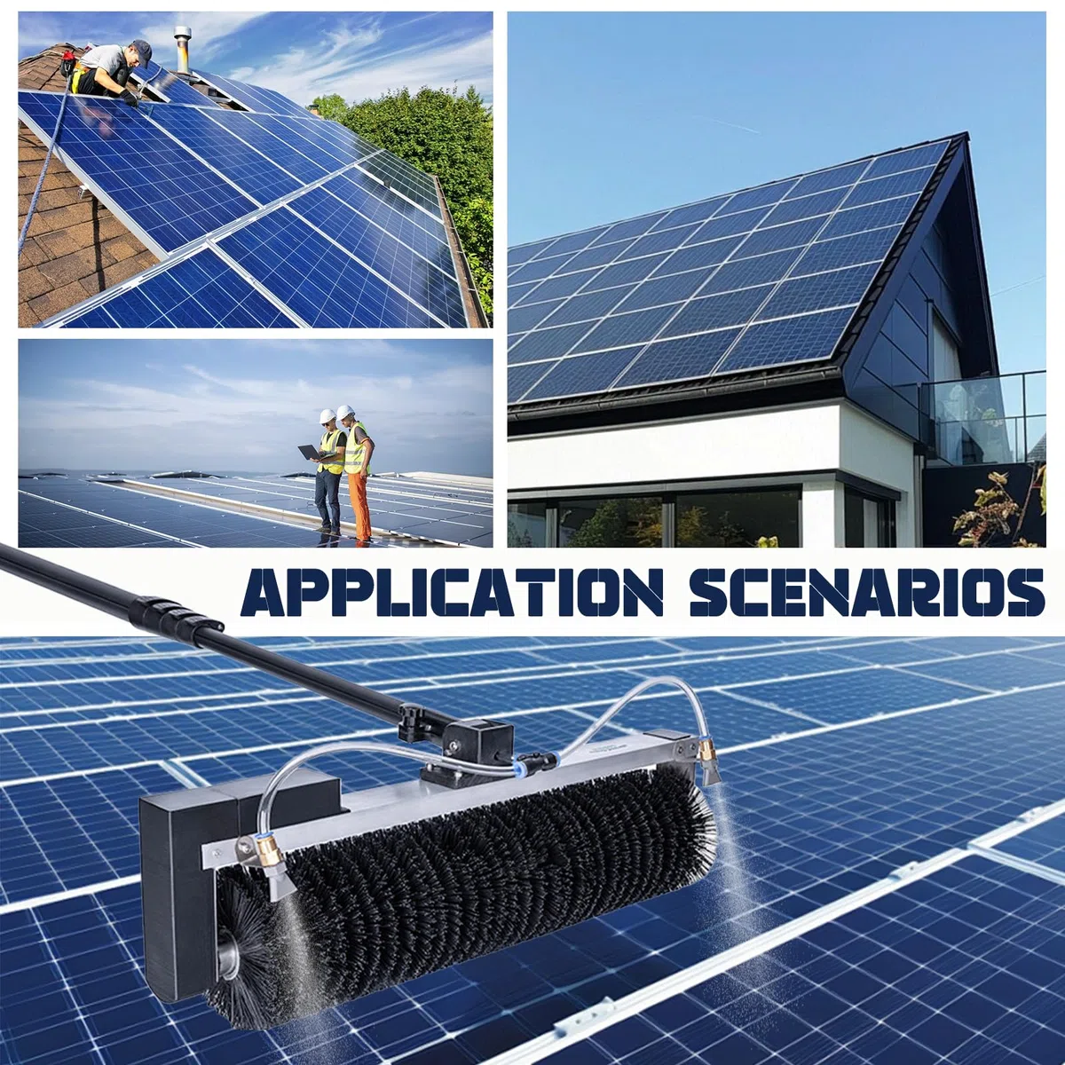 Pulitore Elettrico per Pannelli Solari con Testina a Spazzola 60cm e Palo ad Alimentazione Idrica | Per Pannelli Fotovoltaici e Pulizia Vetri | Uso Professionale e Domestico 7.5m/24ft