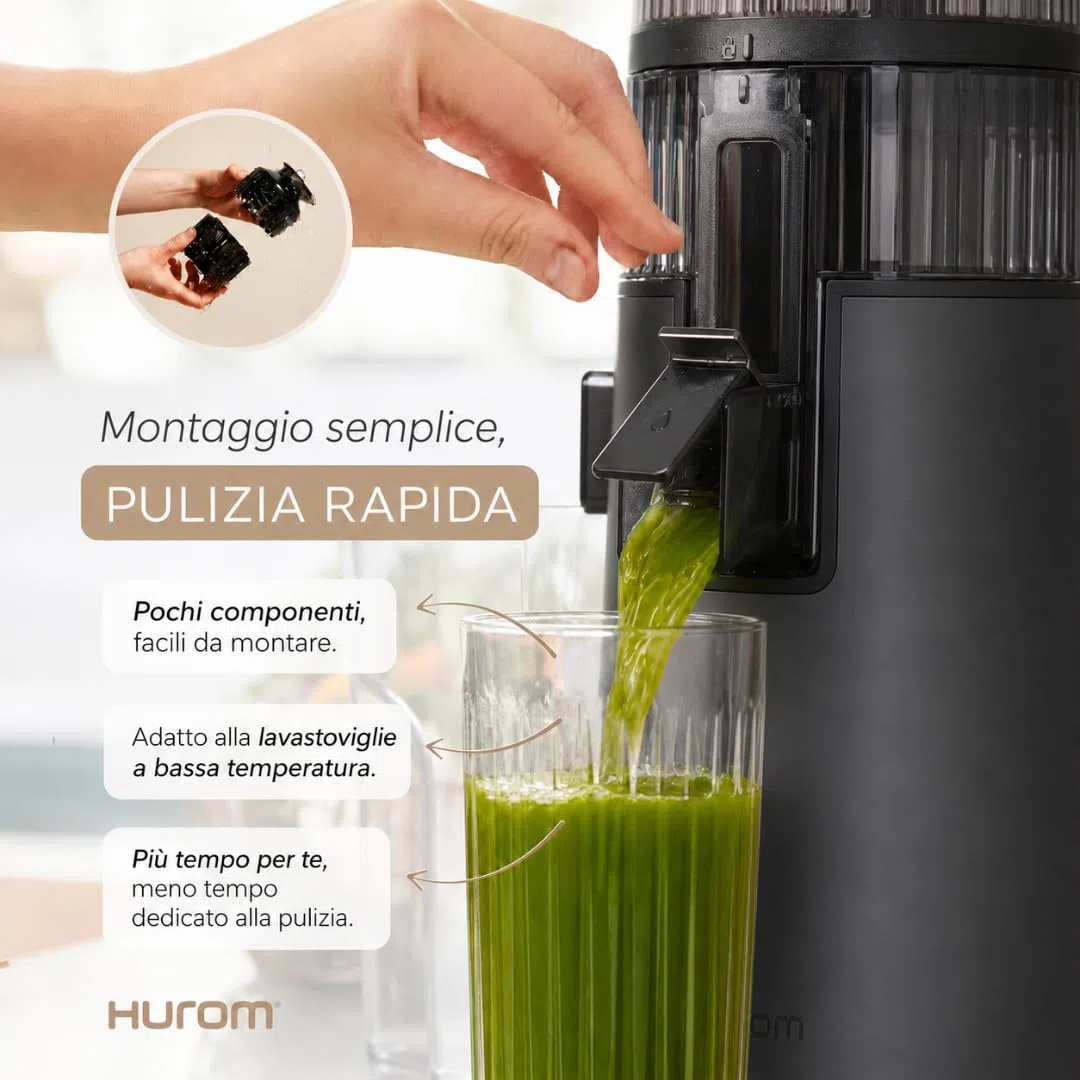 Hurom | Estrattore H-70 - Succhi Più Sani, Gustosi e Senza Sprechi, Estrattore di Succo Premium, Pulizia Facile e Veloce, Alta Resa di Succo, Tecnologia di Spremitura Lenta - Charcoal