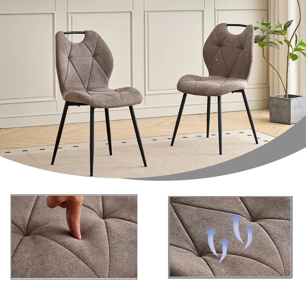 GrandCA HOME Set Tavolo e Sedie da Pranzo da 5 Pezzi, Tavolo Quadrato da 140 cm, 4 Sedia Imbottita in Lino, Adatto per Cucine, Sale da Pranzo e Soggiorni (Legno Chiaro + Marrone)