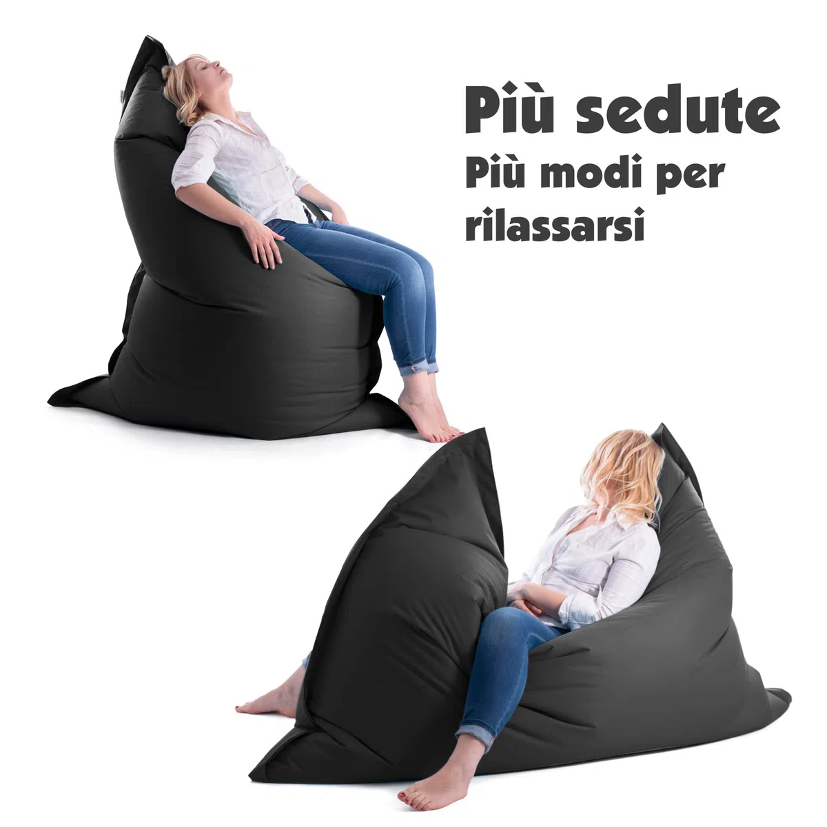 Avalon - Puff Poltrona Sacco Cuscino Gigante Thin 600L Deluxe Sfoderabile, Pouf Sacco Sartoriale, Bean Bag Tessuto Antistrappo/Impermeabile con Sacca Interna, Made in Italy (200x140cm-Nero)