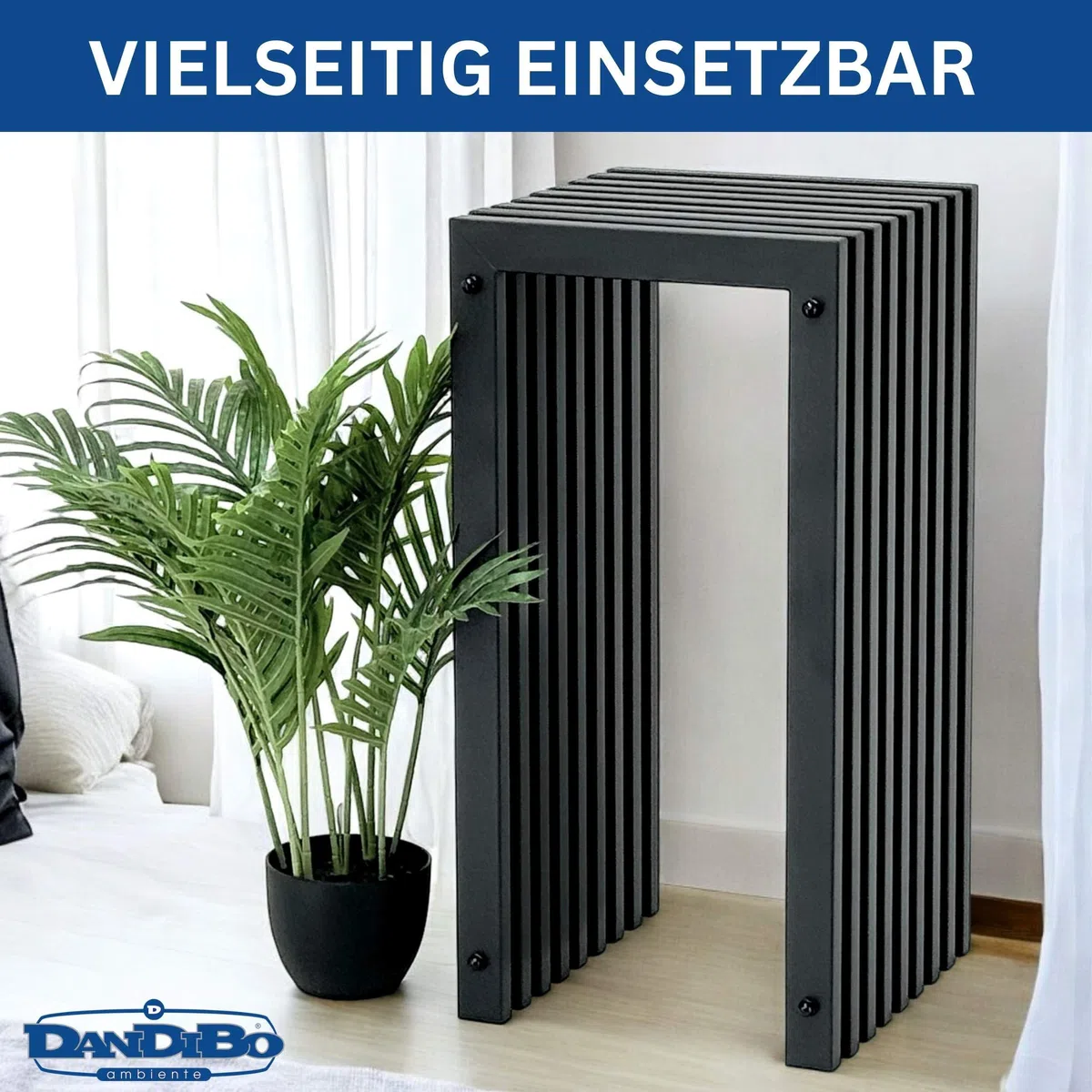 DanDiBo Sgabello a doghe in metallo, nero, base rettangolare, 65 cm, massiccio, moderno, con doghe (altezza 65 cm/L)