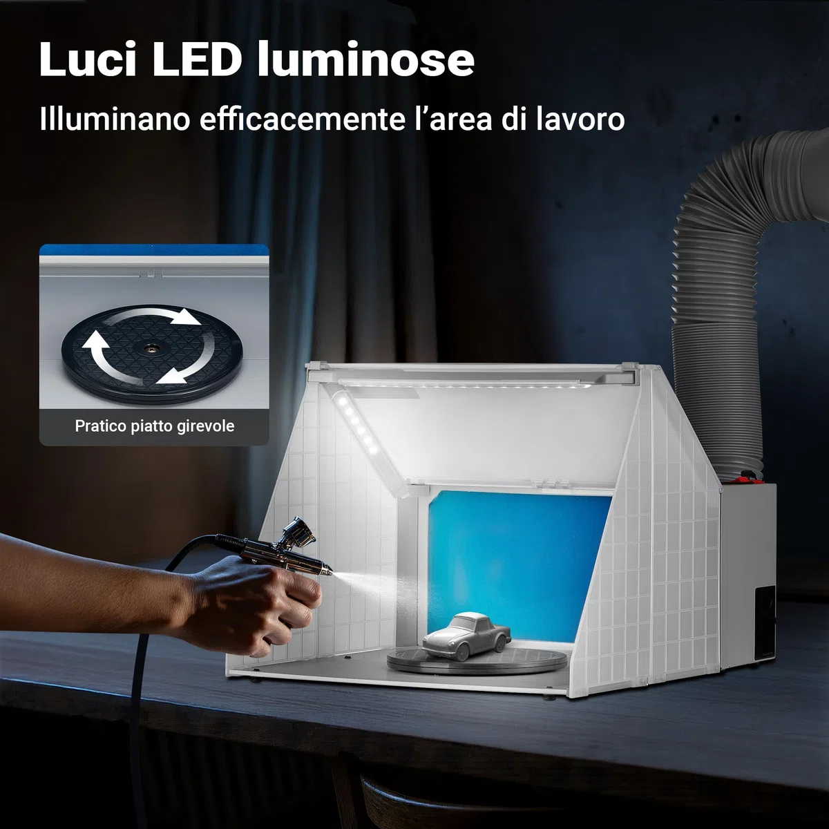 Wiltec Cabina di aspirazione per verniciatura ad aerografo 4 m³/min con Luce Aspiratore Vernice