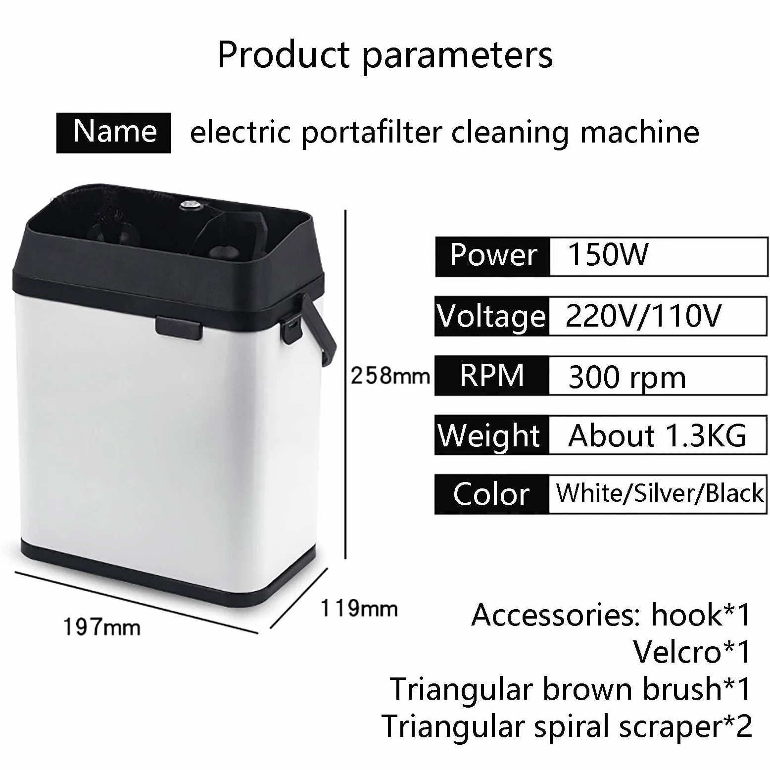 Pulitore Elettrico per Portafiltro - Macchina Automatica per la Pulizia dei Fondi di caffè - Scatola di Raccolta per caffè Espresso - Aspiratore per caffè Espresso,Silver