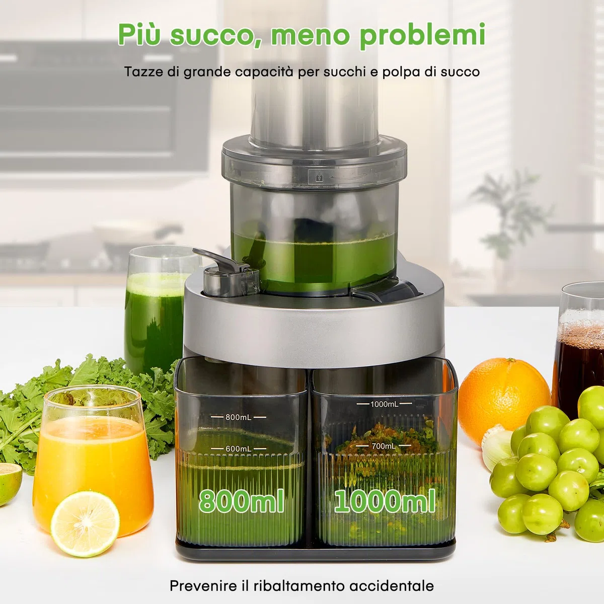 Estrattore Frutta e Verdura con 119MM Senza Preparazione , Estrattore di Succo a Freddo con 200W Motore Silenzioso e Funzione Inversa che, Facile da Pulire con un Pennello