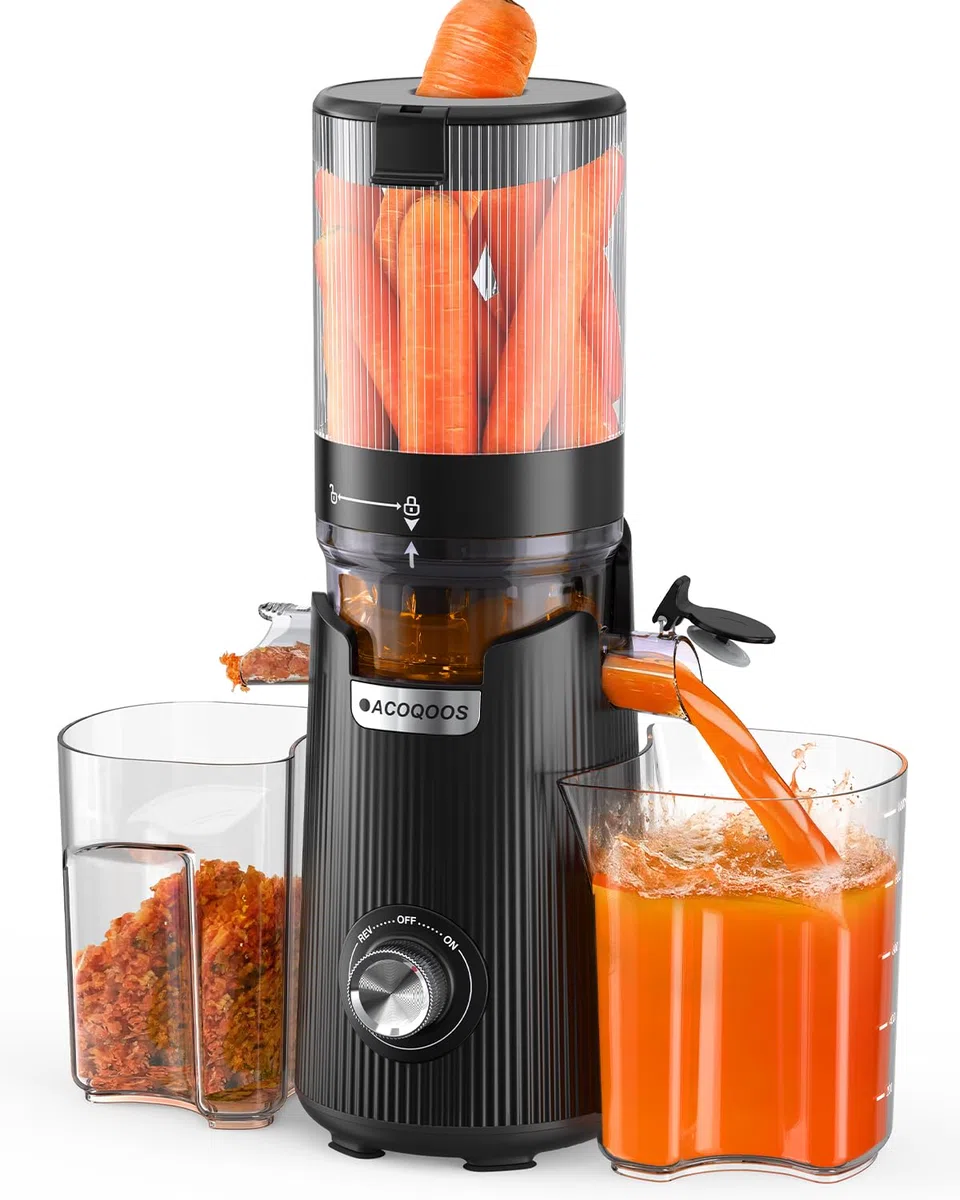 ACOQOOS Estrattore Frutta e Verdura, 132 mm Bocca Extra-Larga, Capacità 1,8 L, Motore da 280 W, BPA Free, Facile da Smontare e Pulire, Nero