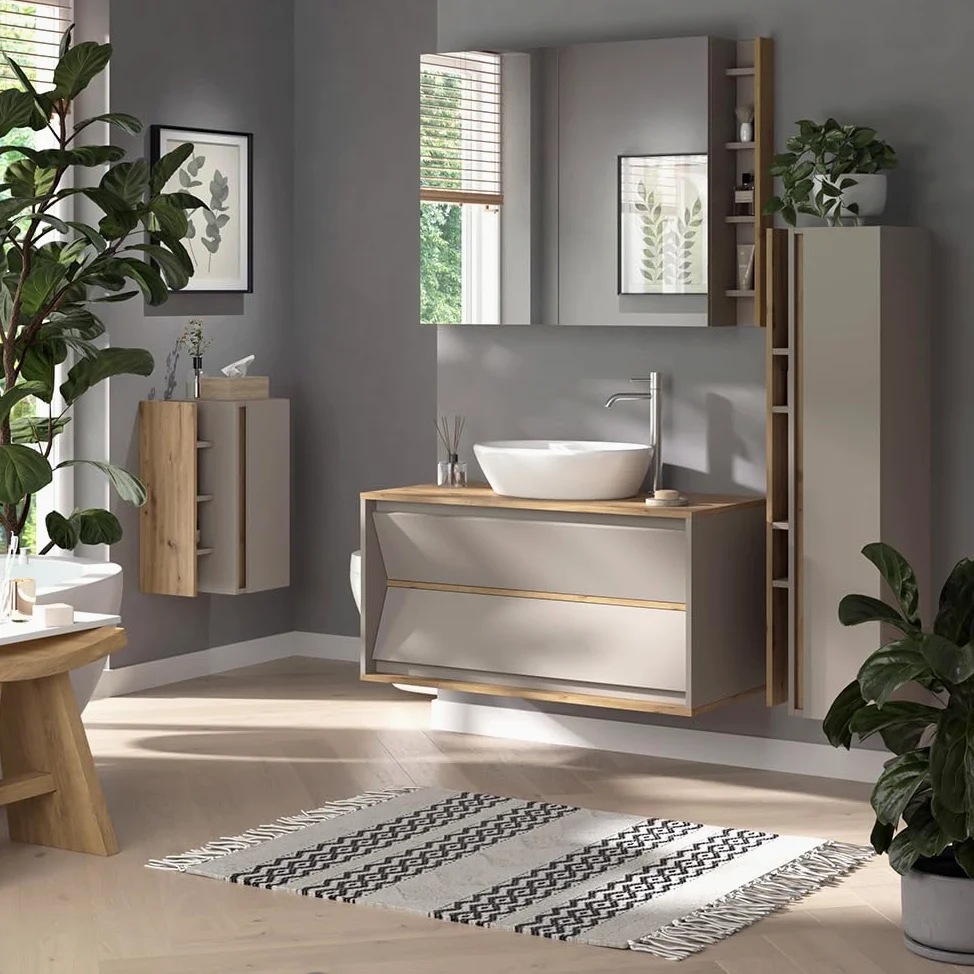 Vicco mobile bagno Edelin, Cachemire, 35 x 120 cm con 4 scomparti aperti, a parete per un'installazione flessibile in bagno