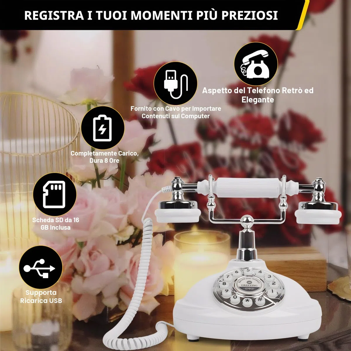 Libro degli ospiti audio per matrimonio, libro degli ospiti retrò, libro degli ospiti audio, un modo personale e conveniente per conservare le tue occasioni speciali, per feste (Telefono Bianco)