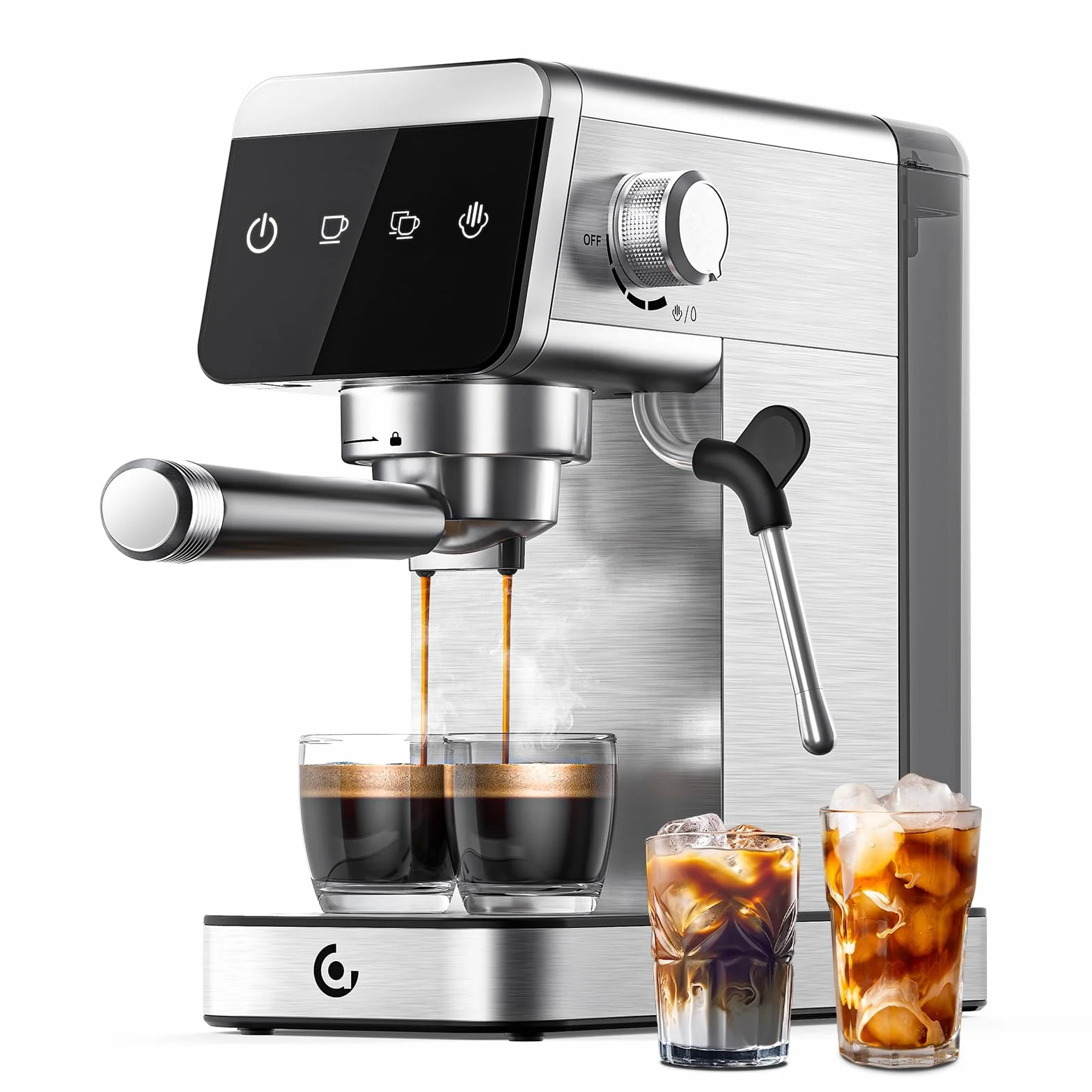 AMZCHEF Macchina per caffè espresso 20 bar con indicatore LED Home 2 in 1 con serbatoio rimovibile da 1,2 l, per regali domestici, compatta in acciaio inox, 1350 W