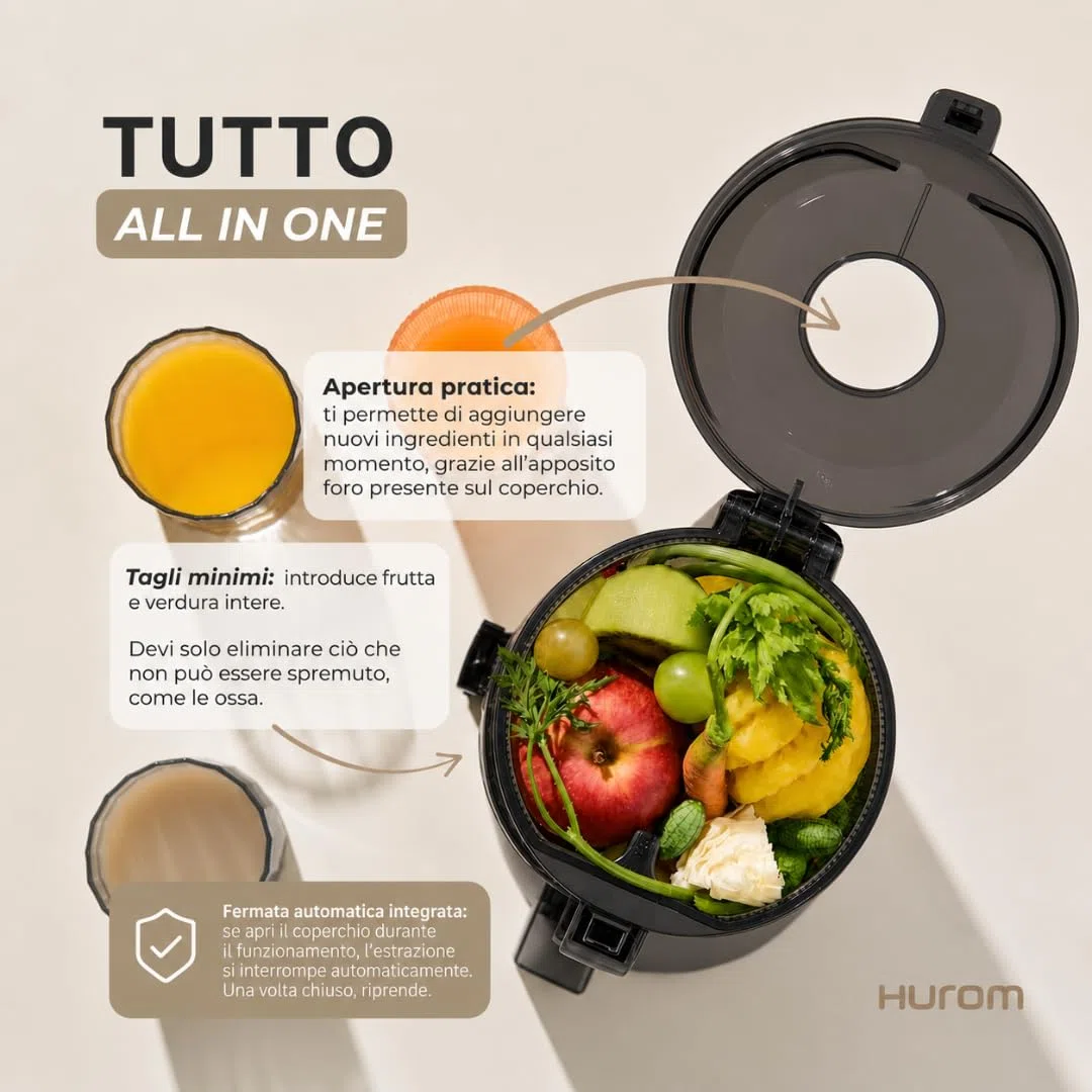 Hurom | Estrattore H-70 - Succhi Più Sani, Gustosi e Senza Sprechi, Estrattore di Succo Premium, Pulizia Facile e Veloce, Alta Resa di Succo, Tecnologia di Spremitura Lenta - Charcoal