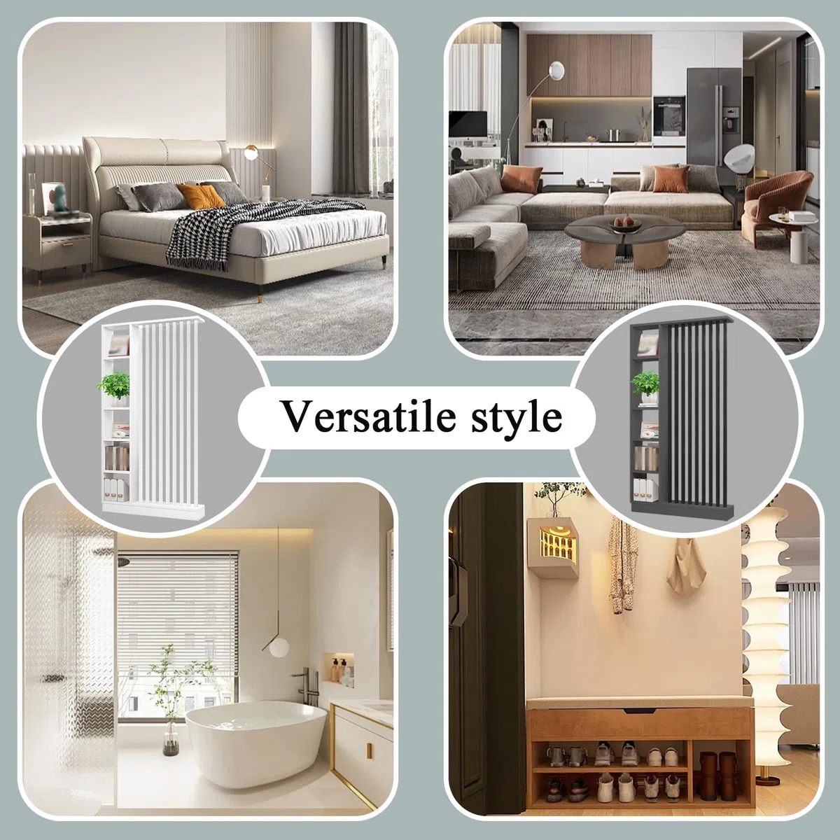 Colonna divisoria per ingresso dal pavimento al soffitto - Divisorio indipendente con ripiani, facile da montare, decorazione indipendente per camera da letto e ufficio (A White+White, 120cm/47.2in)