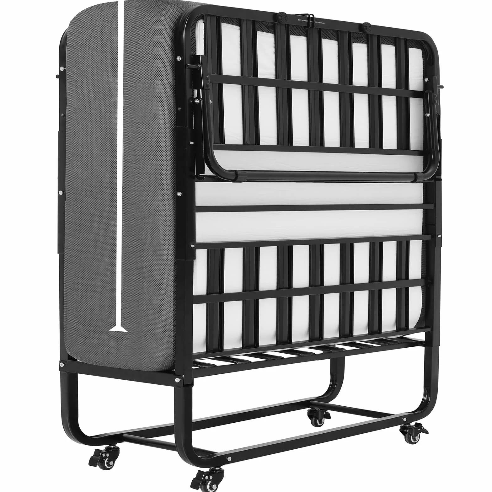 DICTAC Letto Pieghevole Singolo con Materasso 90x200 cm Brandine Letto Pieghevole per Adulti con 13 cm Materasso Memory Foam,Metallo letto richiudibile con Ruote,Fino a 200 kg,nero
