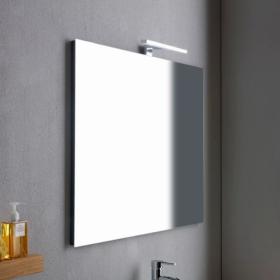 Kiamami Valentina - Mobile Bagno Sospeso 60 cm Bianco Lucido con Top Rovere Naturale, Specchio con Luce, 2 Ante, Set Completo