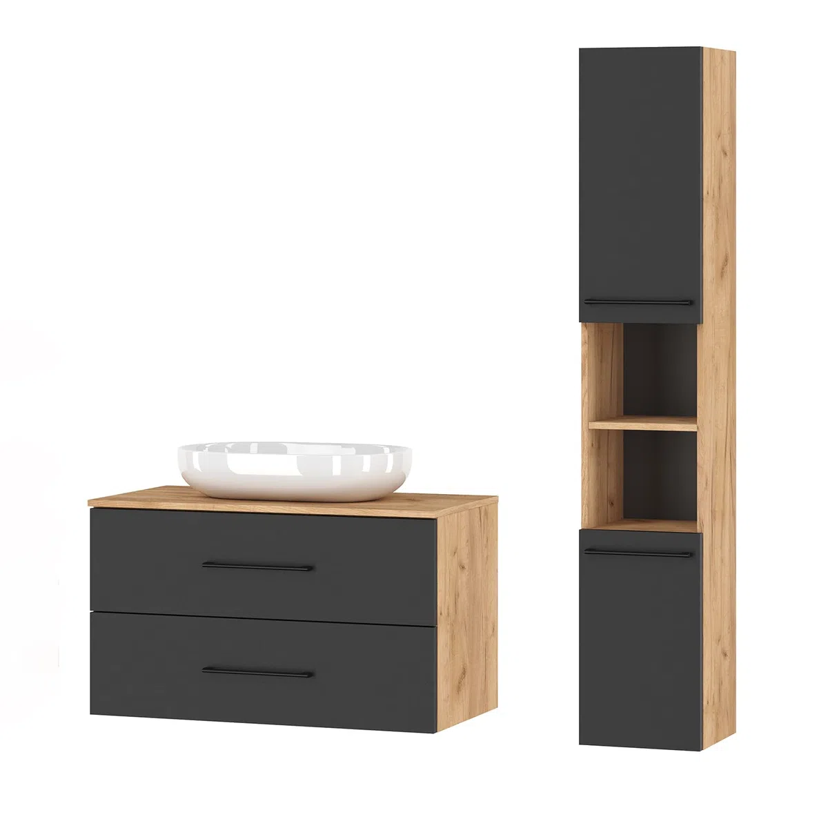 Planetmöbel set di mobili da bagno LUX 90 cm rovere oro/antracite SENZA lavabo con colonna rovere oro/antracite