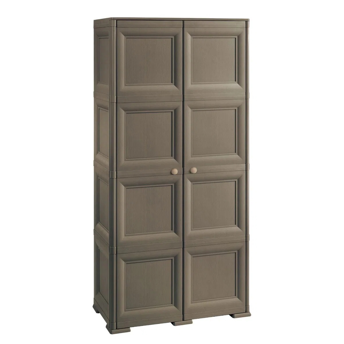Armadio Multiuso in Plastica 2 Ante con 4 Scomparti e Vano Portascopa, Mobile Alto Organizzazione Casa per Lavanderia, Ingresso e Ripostiglio, 79x43x164 cm (Wengé)