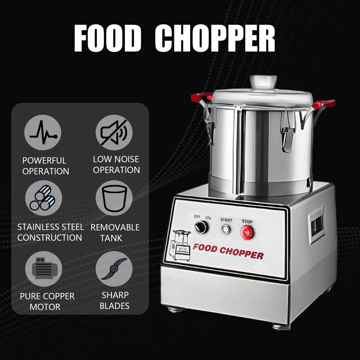 Robot da Cucina Professionale con capacità 5L/7L/10L/15L - Tritatutto Elettrico 1400W in Acciaio Inox 201, Multifunzione per Bar, Ristoranti e attività di Ristorazione Collettiva 5L