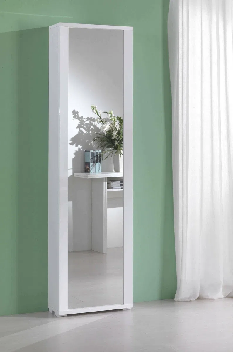 Dmora - Scarpiera Datura, Mobile multiuso da ingresso con anta a specchio , Armadio moderno portascarpe a 7 ripiani, 100% Made in Italy, 50x32hx182 cm, Bianco