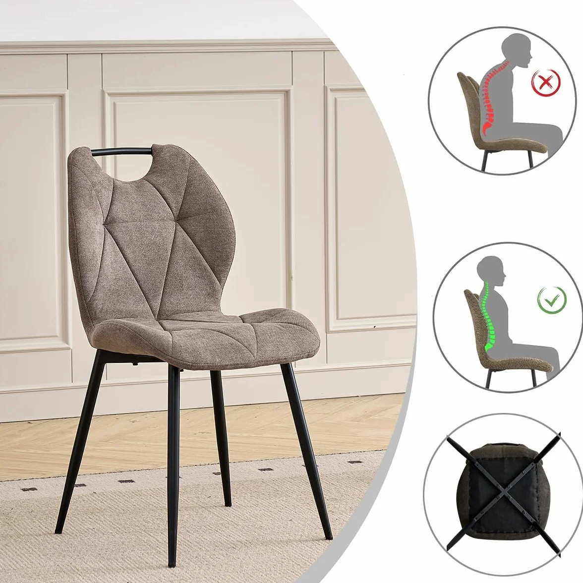 GrandCA HOME Set Tavolo e Sedie da Pranzo da 5 Pezzi, Tavolo Quadrato da 140 cm, 4 Sedia Imbottita in Lino, Adatto per Cucine, Sale da Pranzo e Soggiorni (Legno Chiaro + Marrone)