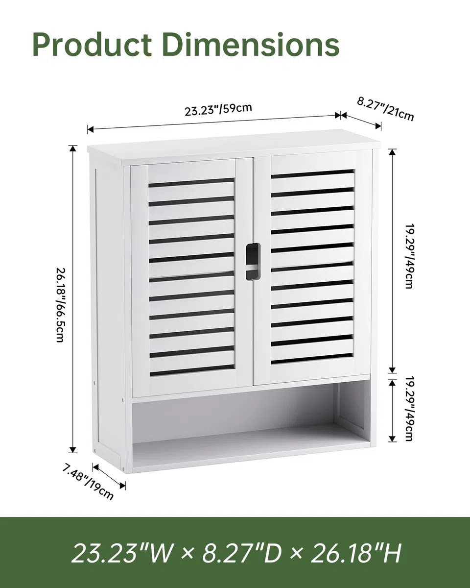 SMIBUY Armadietto da bagno montato a parete, organizzatore di stoccaggio sopra il water in bambù, armadietto medico salvaspazio con 2 porte e ripiani regolabili (Bianco)