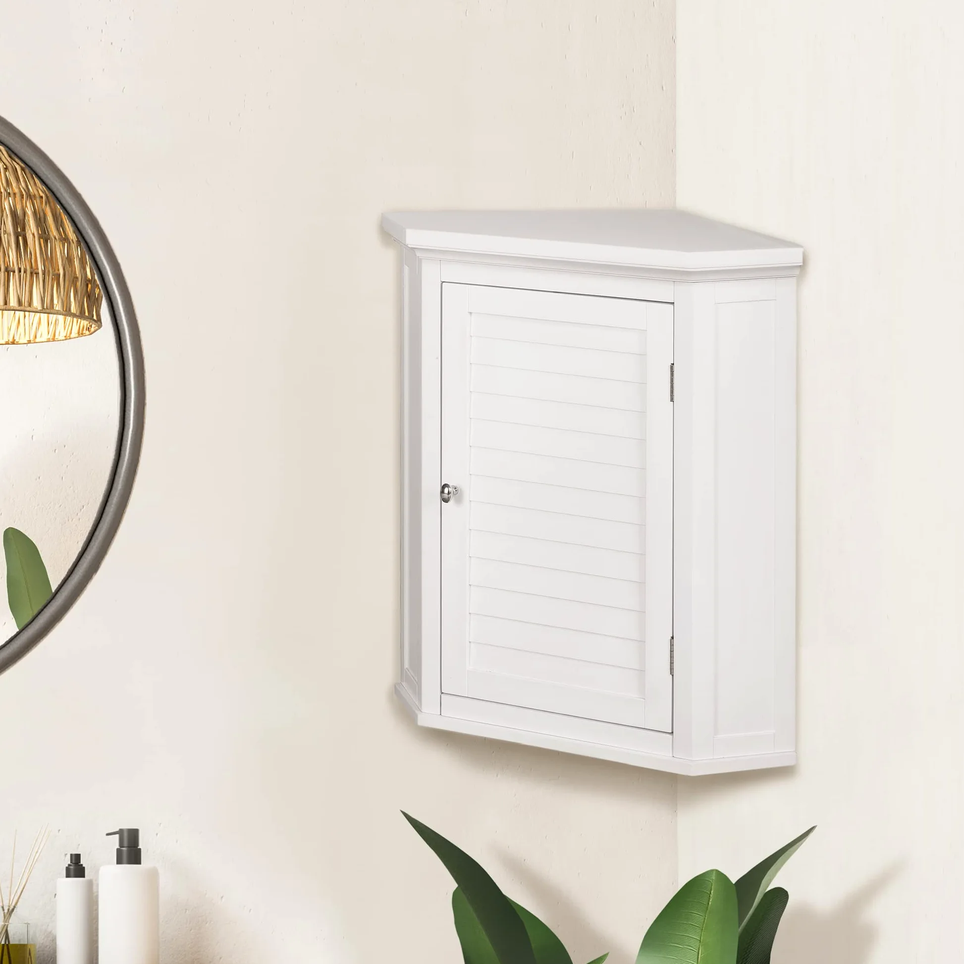 Versanora Armadio a muro in legno ad angolo per bagno, MDF, bianco, 57,15 x 38,1 x 60,96 cm