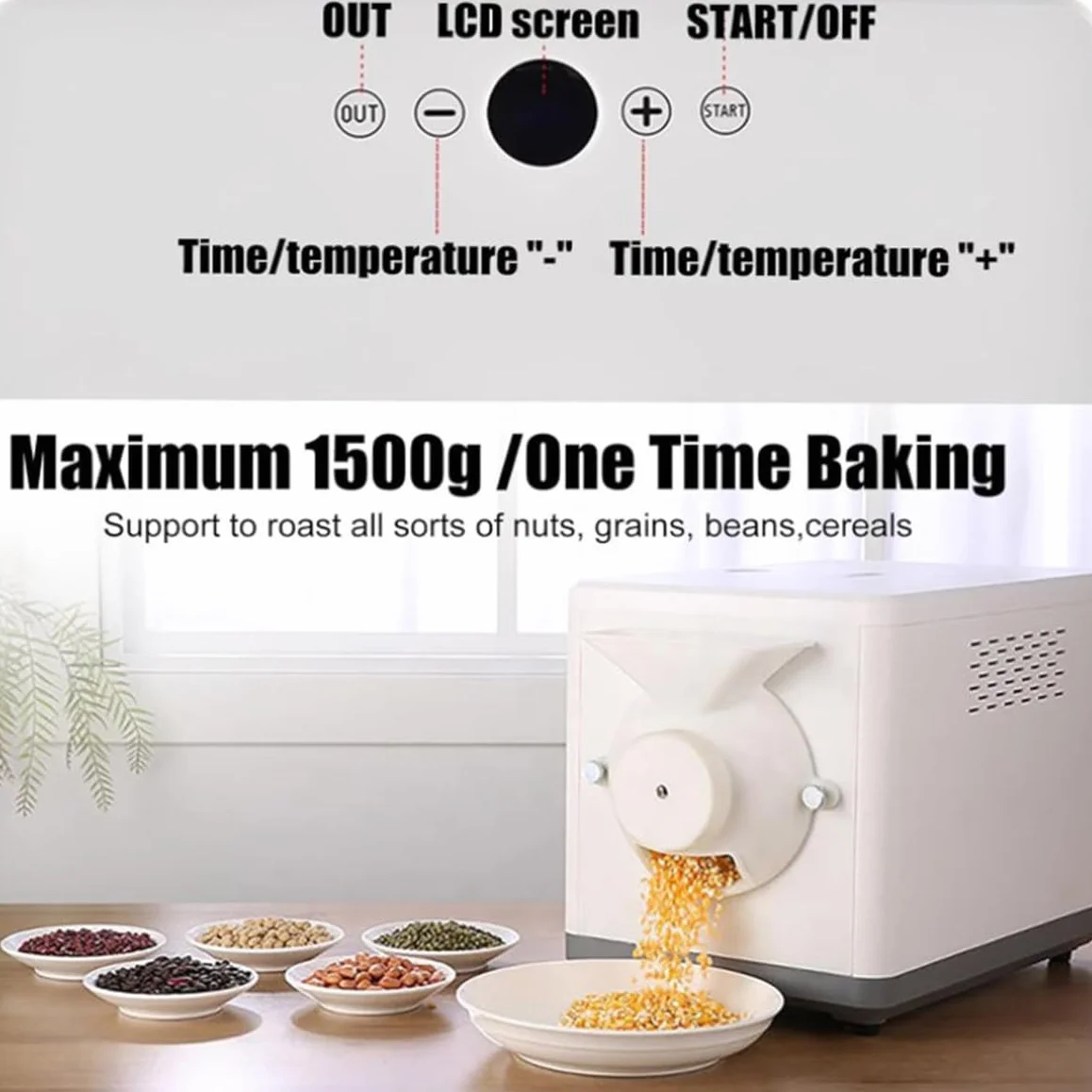 Tostatrice elettrica per caffè da 1500 g, Tostatrice per caffè per uso domestico, Tostatrice elettrica per chicchi di caffè con temperatura regolabile da 0 a 250 ℃, per la cottura dei chicchi
