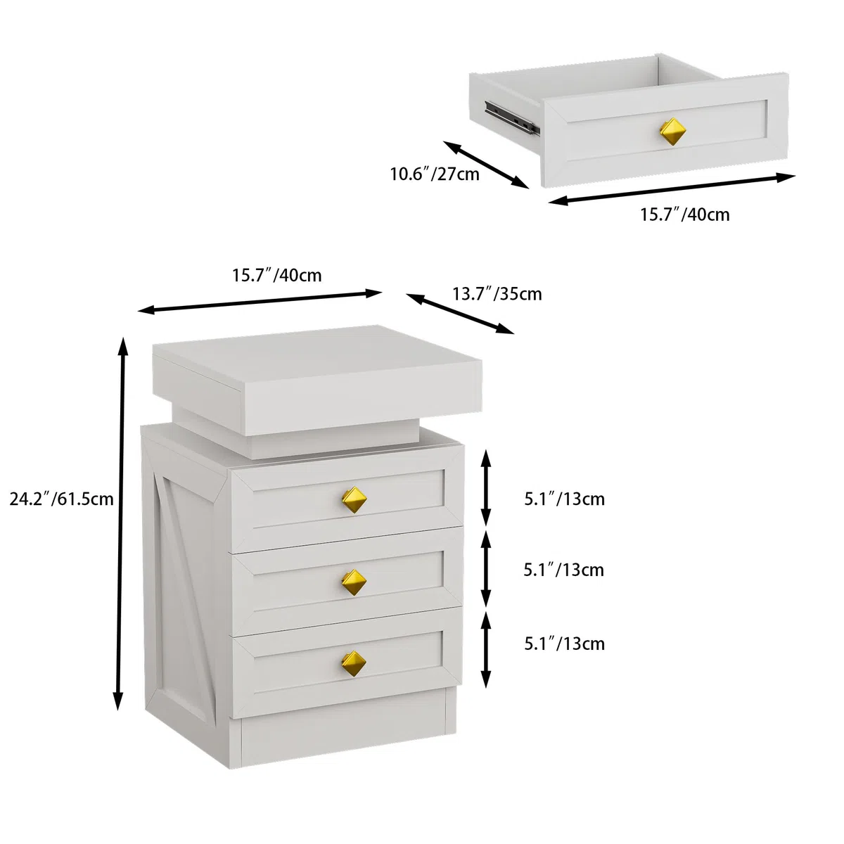 Comodino Camera da Letto con Presa Elettrica, 2 AC 2 USB Comodini Moderni con Luce LED RGB, Comodino in Legno 3 Cassetti e Couvercle Coulissant, Soggiorno Studio, Bianco 35cm Larghezza
