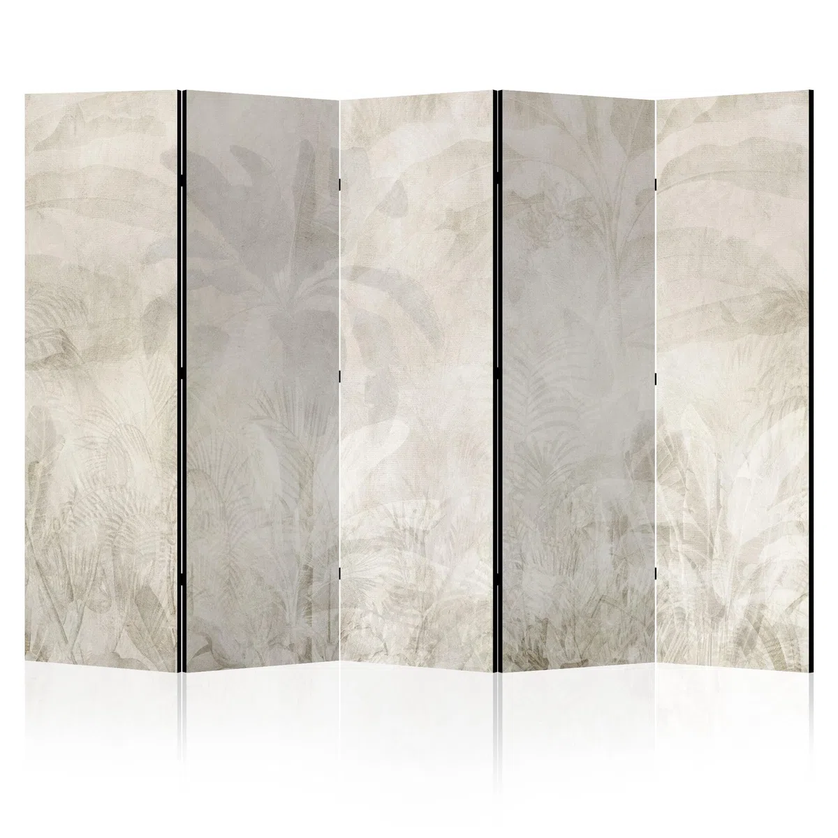 Separe Divisorio Interno Bifacciale - Paravento da Interno 5 Pannelli Divisorio per Ambienti - Divisori per Interni con Motivo Feuilles - 225x172 cm