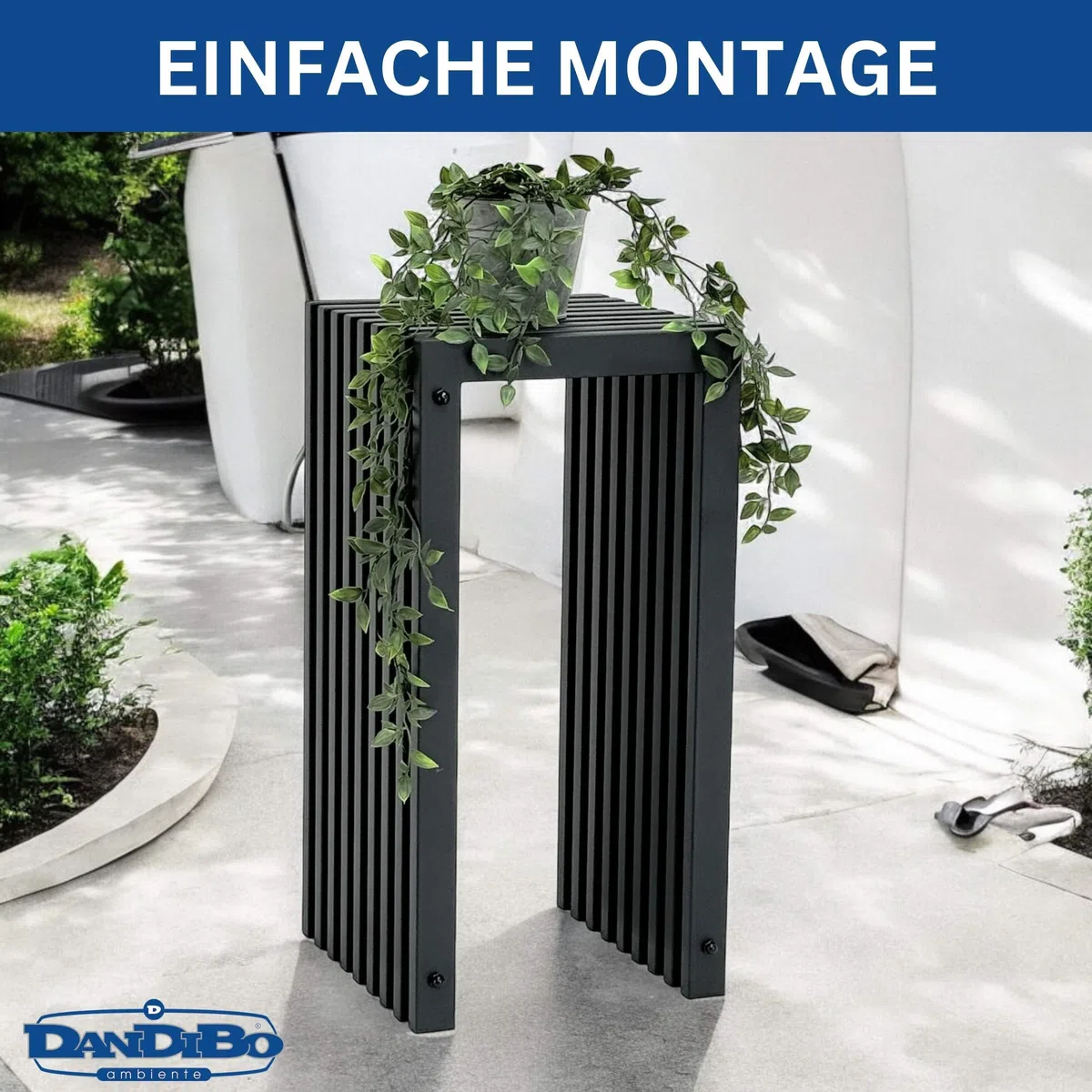 DanDiBo Sgabello a doghe in metallo, nero, base rettangolare, 65 cm, massiccio, moderno, con doghe (altezza 65 cm/L)
