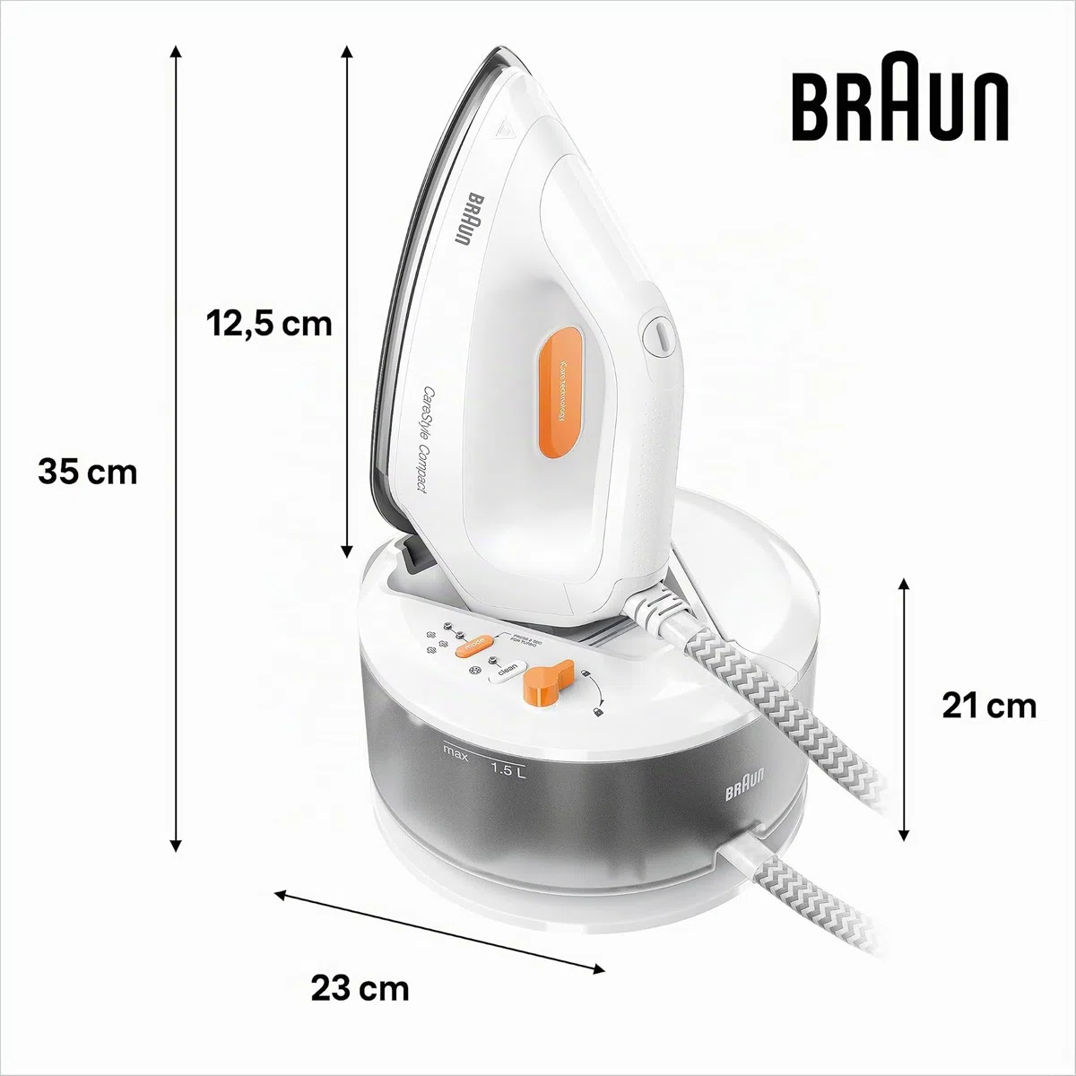Braun CareStyle Compact IS 2132 WH - Ferro da stiro a vapore con piastra FreeGlide 3D, vapore verticale, 2400 Watt, pressione pompa 5,5 bar, colpo di vapore 400 g/min, serbatoio acqua grande da 1,5 l