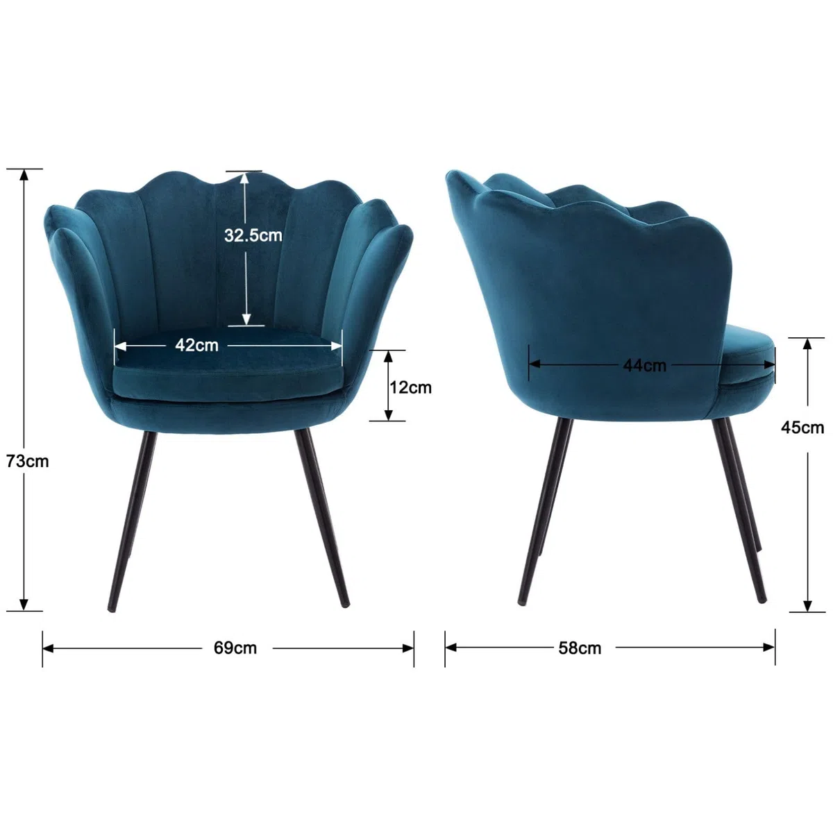 Ya-Home Poltrona per Camera da Letto Poltrona in Velluto Poltroncine Salotti con Gambe in Metallo Nero Poltroncine Imbottite per Soggiorno/Caffè/Vanità, Petrolio