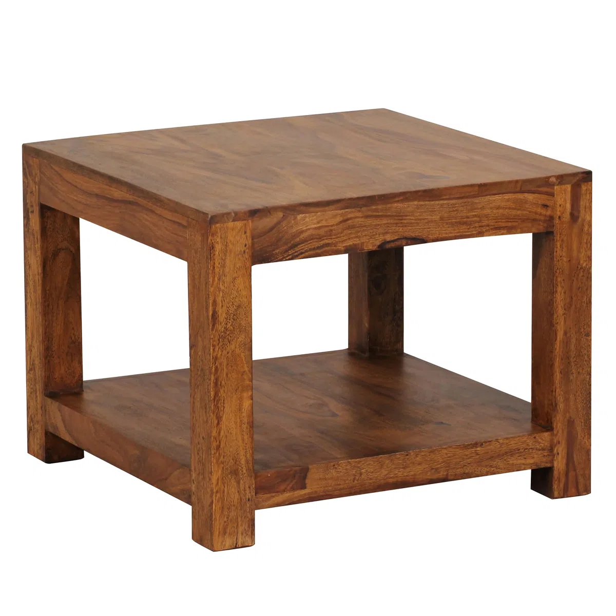 FineBuy Tavolino da caffè Legno Massello Sheesham 60x45x60 cm Disegno Tavolo | Tavolo da salotto con vano portaoggetti Piazza | Divano tavolo